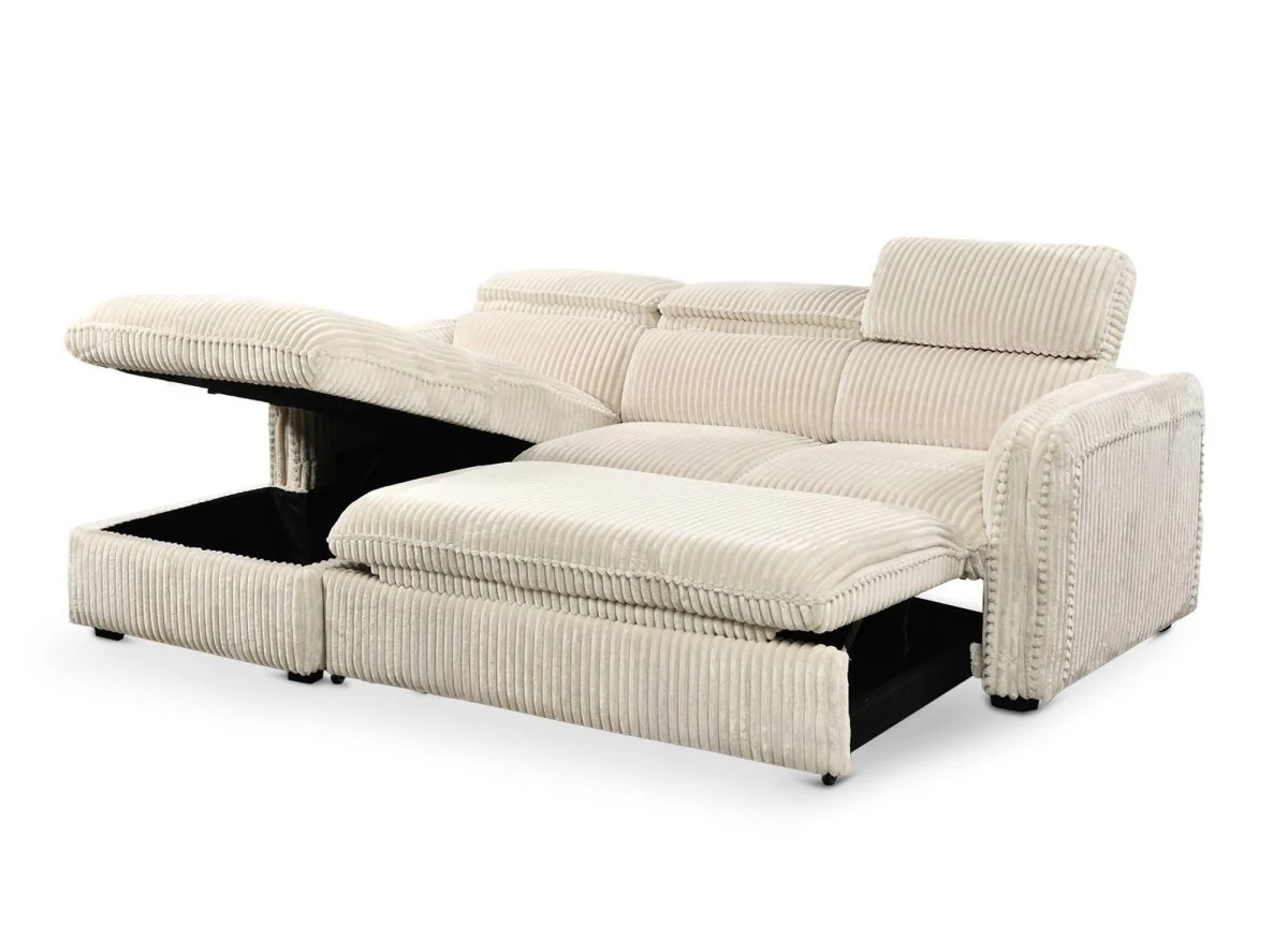 Canapé d'angle convertible en velours côtelé épais beige ISABELLA - Angle gauche - Image 6