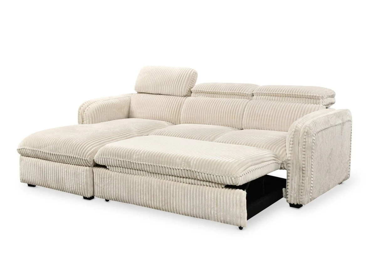 Canapé d'angle convertible en velours côtelé épais beige ISABELLA - Angle gauche - Image 7