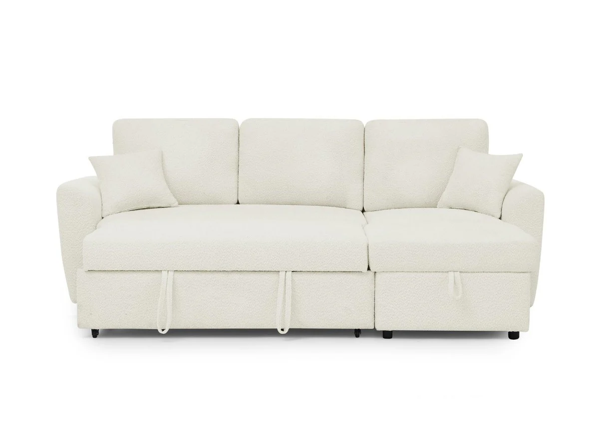 Canapé d'angle convertible et réversible avec coffre en tissu bouclette beige ADRYEN - Image 10