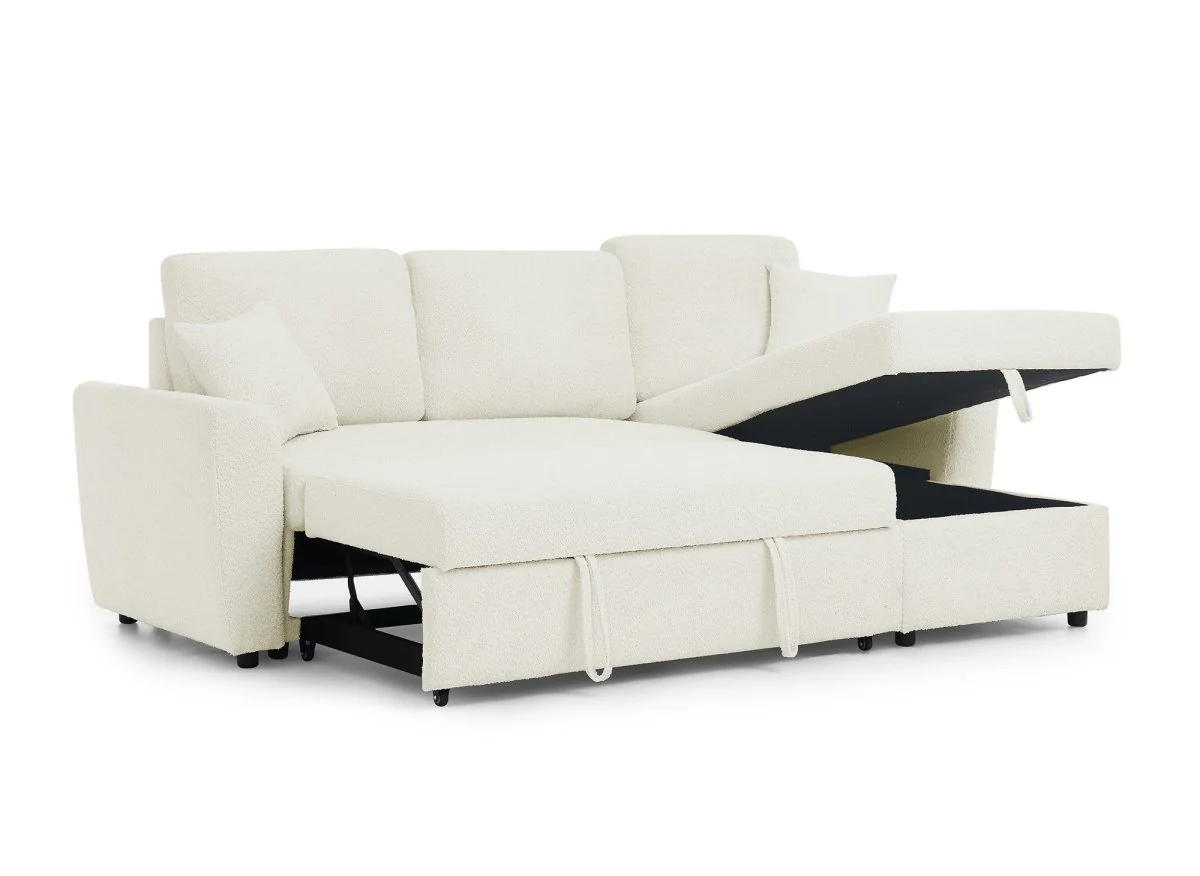 Canapé d'angle convertible et réversible avec coffre en tissu bouclette beige ADRYEN - Image 6
