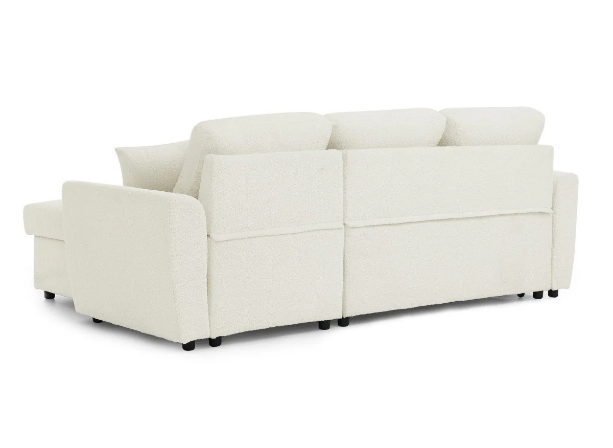 Canapé d'angle convertible et réversible avec coffre en tissu bouclette beige ADRYEN - Image 8