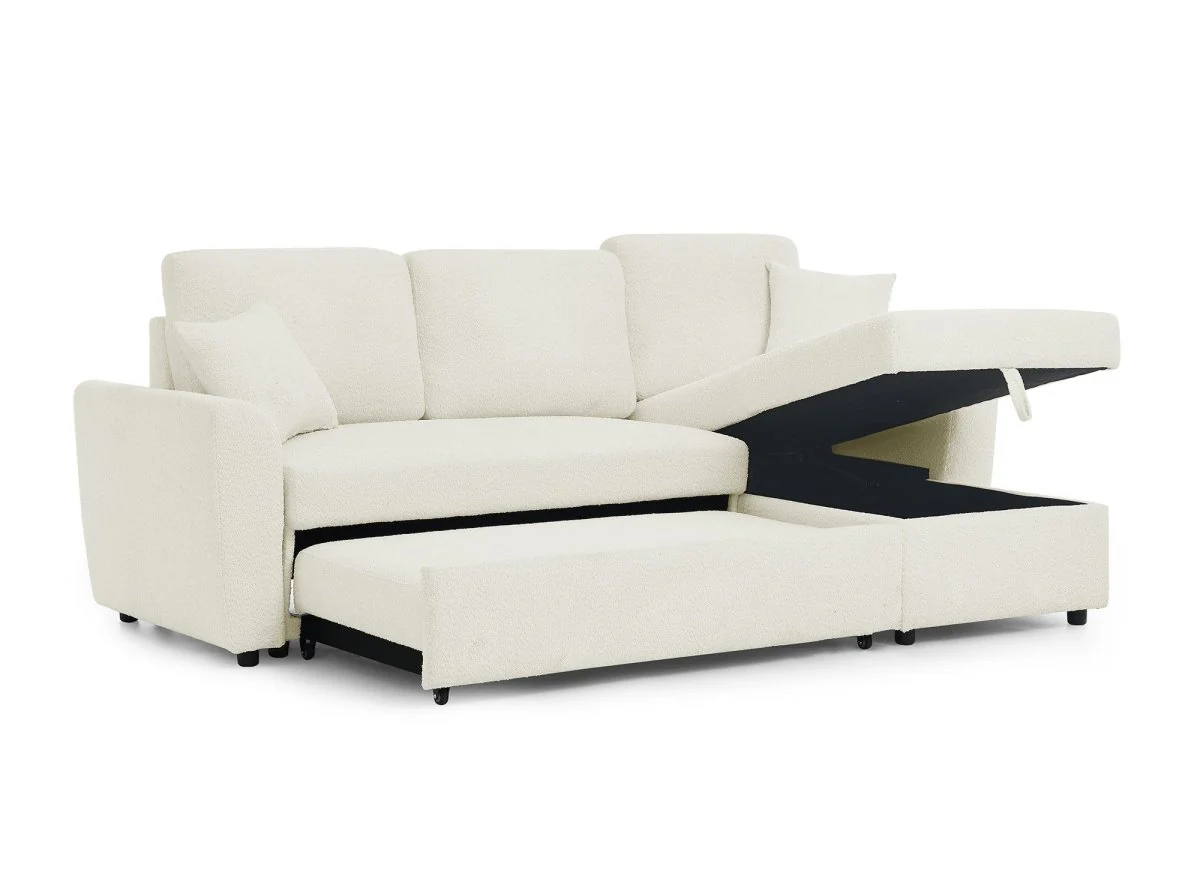Canapé d'angle convertible et réversible avec coffre en tissu bouclette beige ADRYEN - Image 9