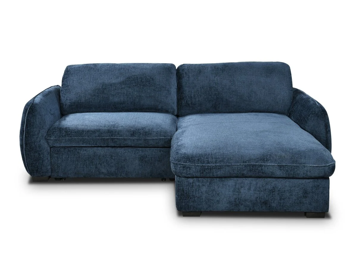 Canapé d'angle convertible et réversible avec coffre en velours chiné bleu LIORA - Image 5