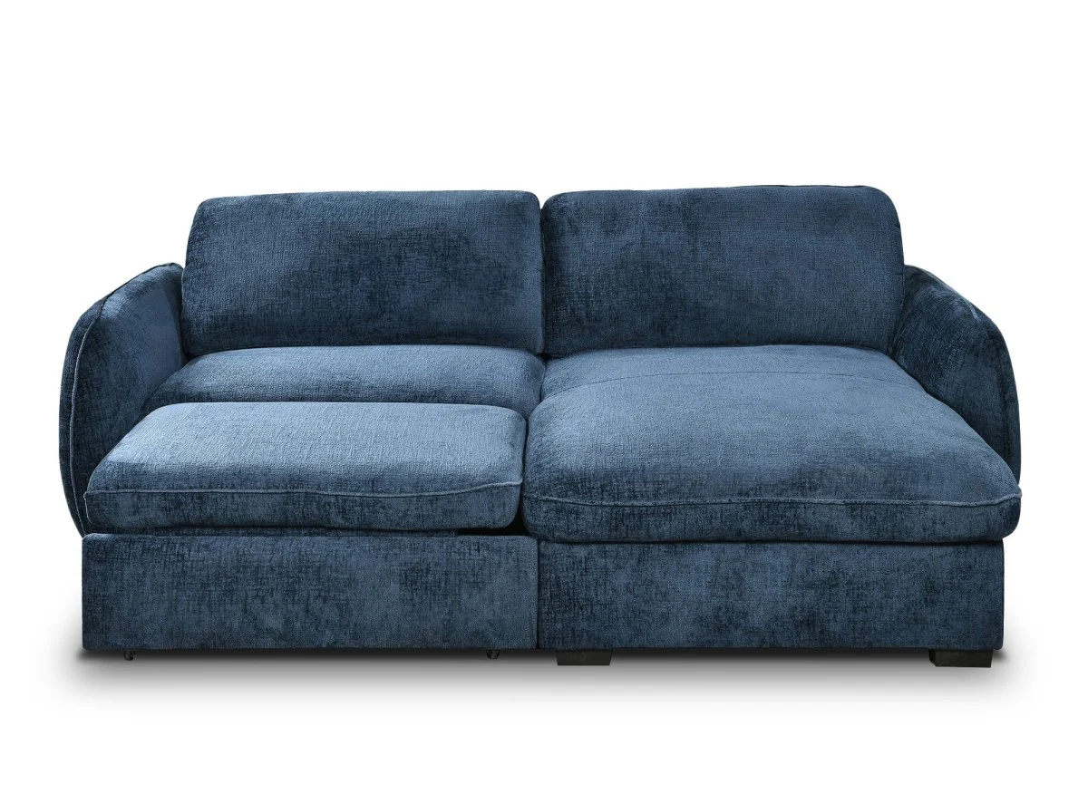 Canapé d'angle convertible et réversible avec coffre en velours chiné bleu LIORA - Image 7