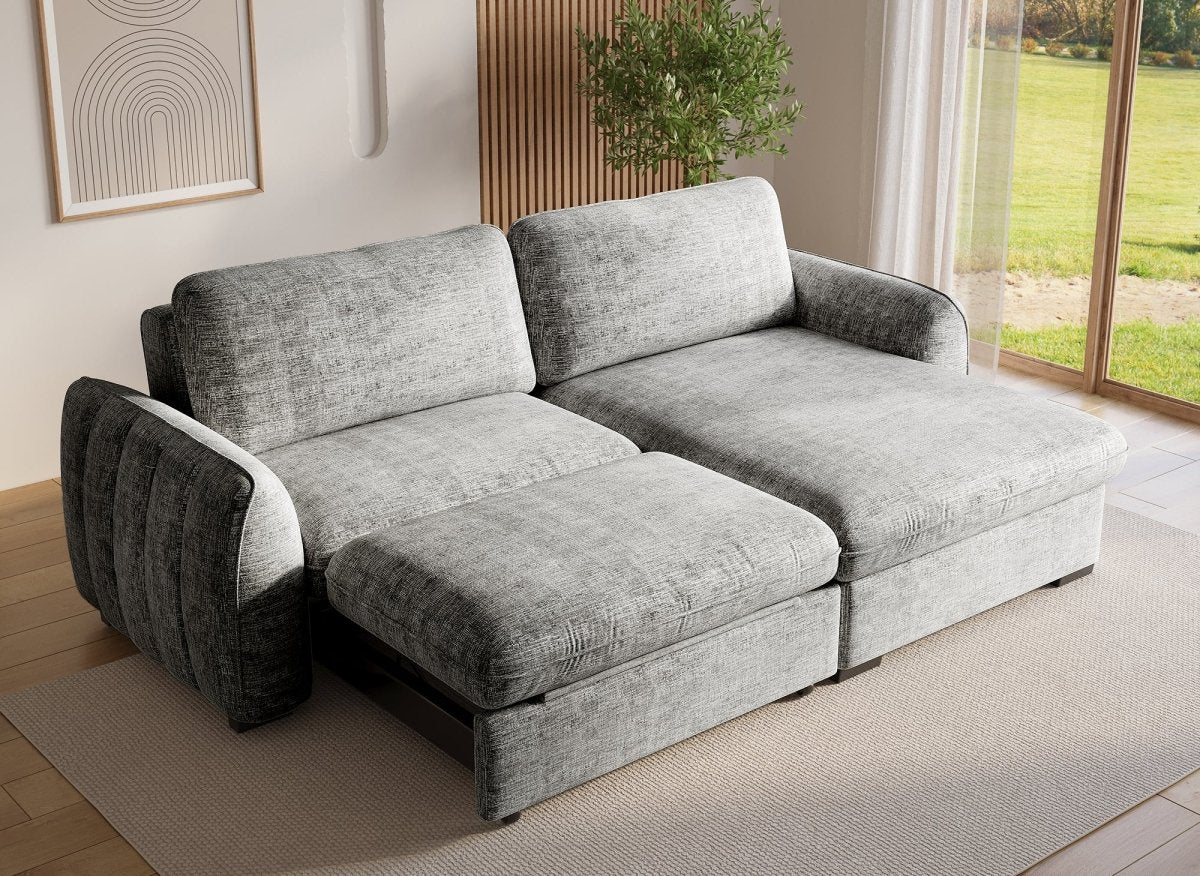 Canapé d'angle convertible et réversible avec coffre en velours chiné gris LIORA - Image 3