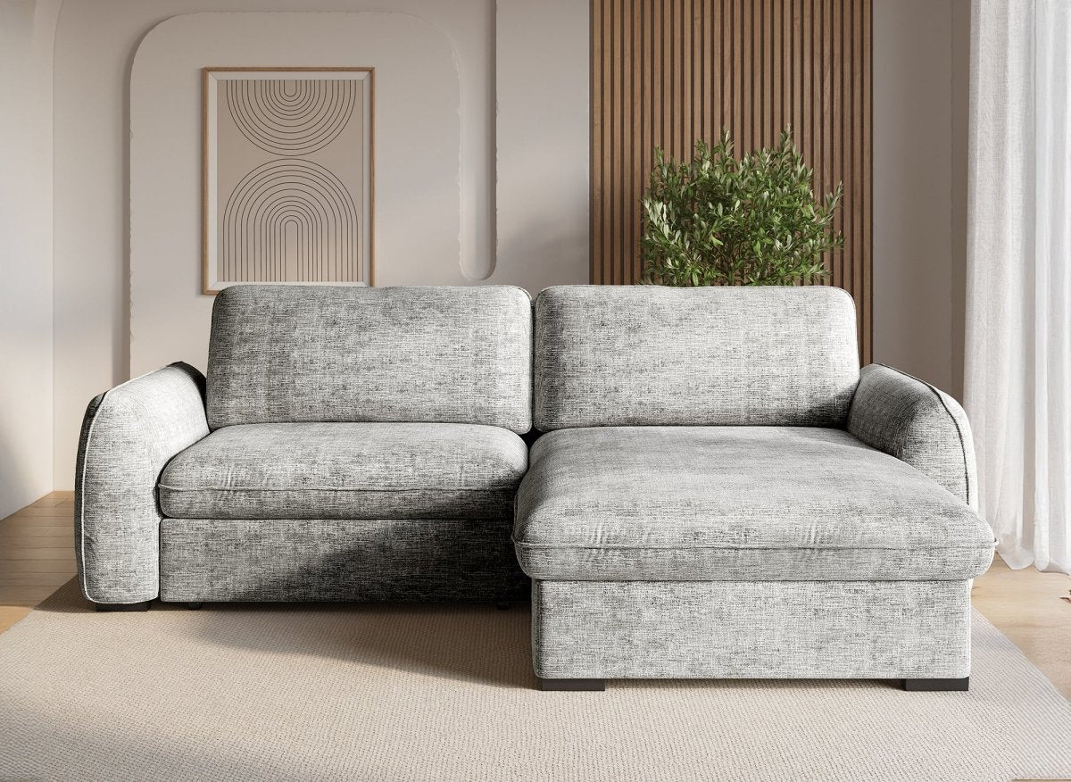 Canapé d'angle convertible et réversible avec coffre en velours chiné gris LIORA - Image 4