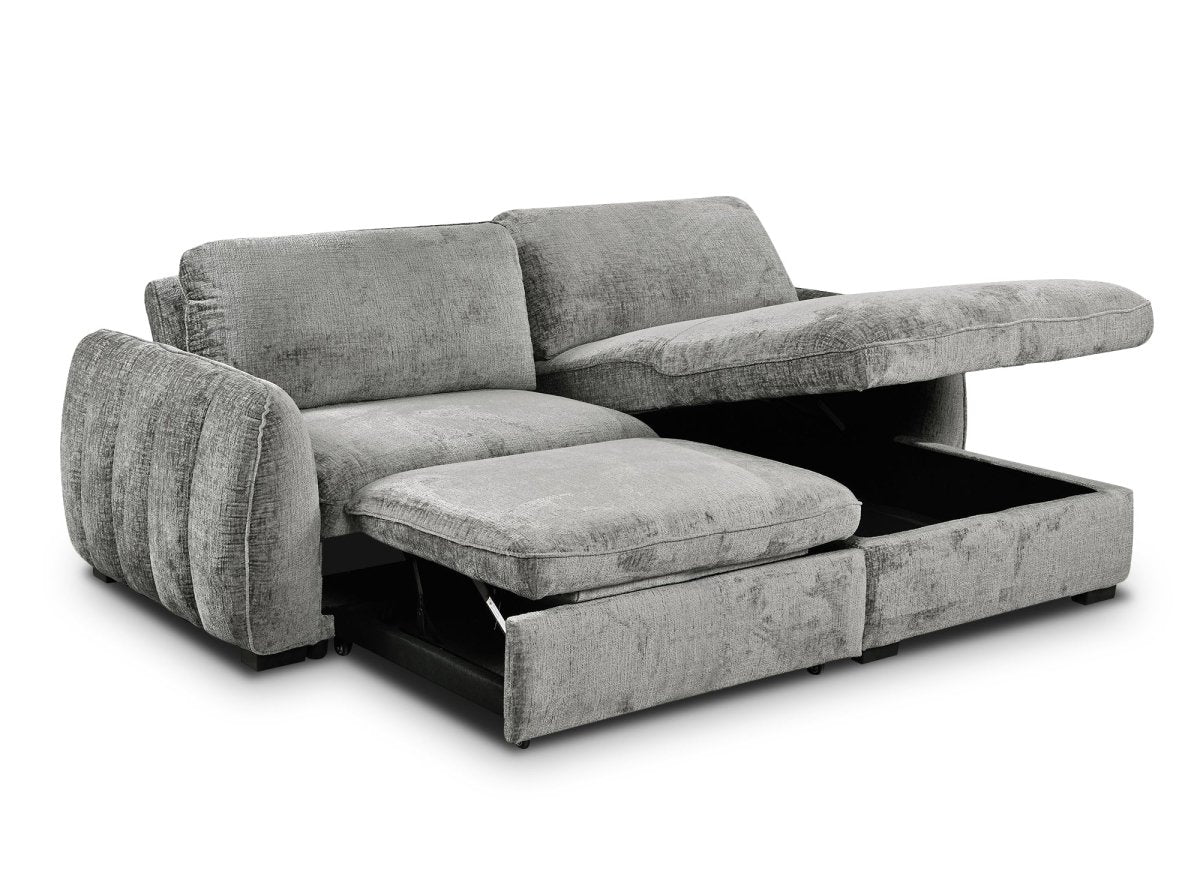 Canapé d'angle convertible et réversible avec coffre en velours chiné gris LIORA - Image 7