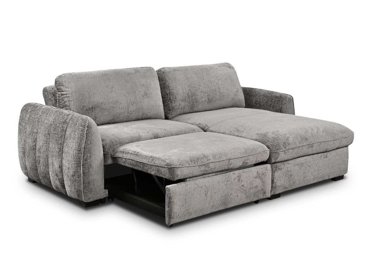 Canapé d'angle convertible et réversible avec coffre en velours chiné gris LIORA - Image 8