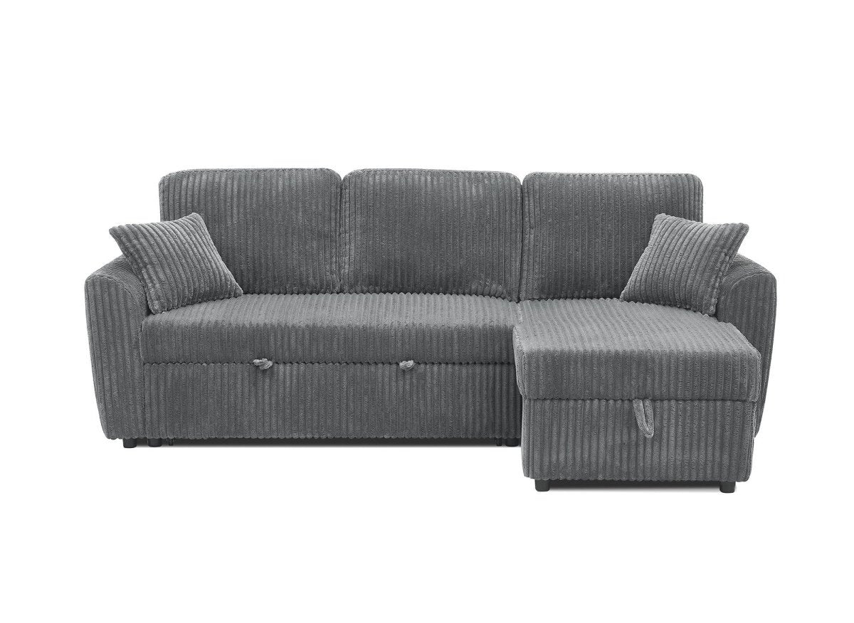 Canapé d'angle convertible et réversible avec coffre en velours côtelé épais gris ADRYEN - Image 6