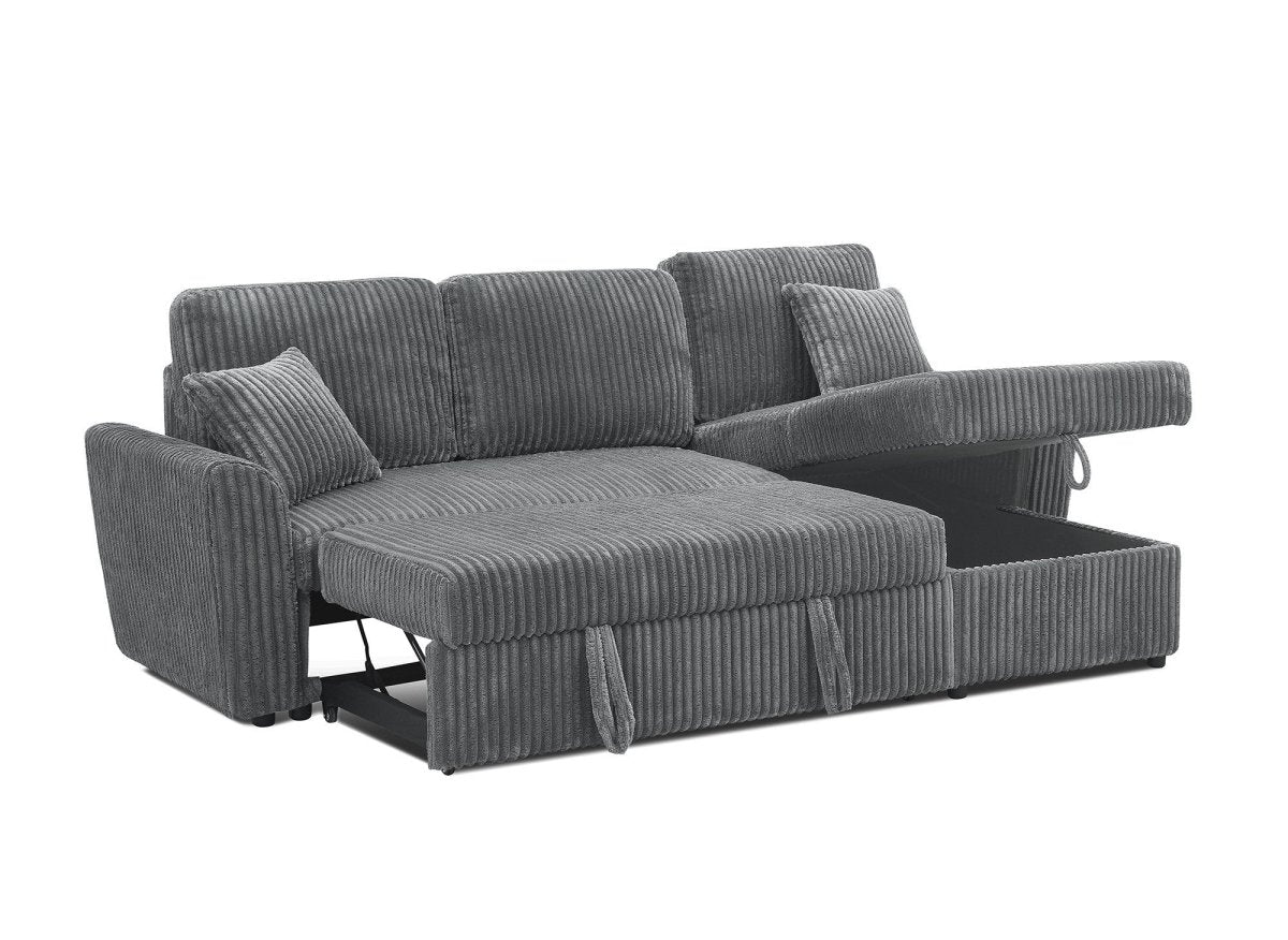 Canapé d'angle convertible et réversible avec coffre en velours côtelé épais gris ADRYEN - Image 8
