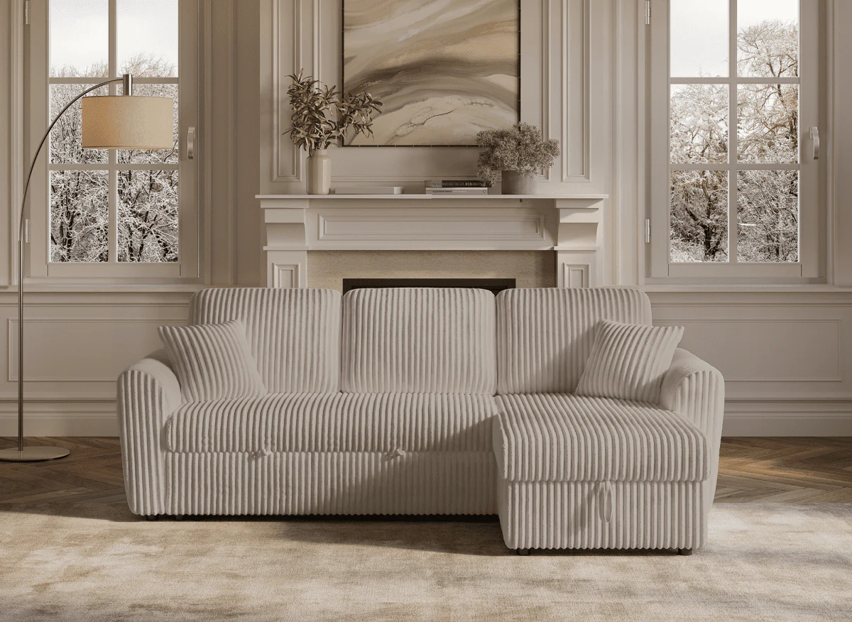 Canapé d'angle convertible et réversible avec coffre en velours côtelé épais  taupe ADRYEN - Image 4