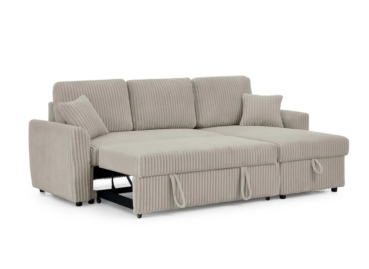 Canapé d'angle convertible et réversible avec coffre en velours côtelé épais  taupe ADRYEN - Image 9