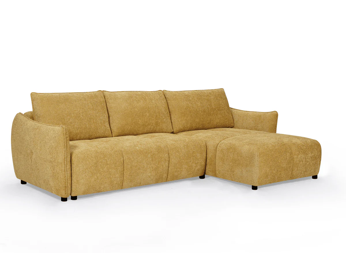 Canapé d'angle convertible et réversible en velours chiné jaune MYSA - Image 3