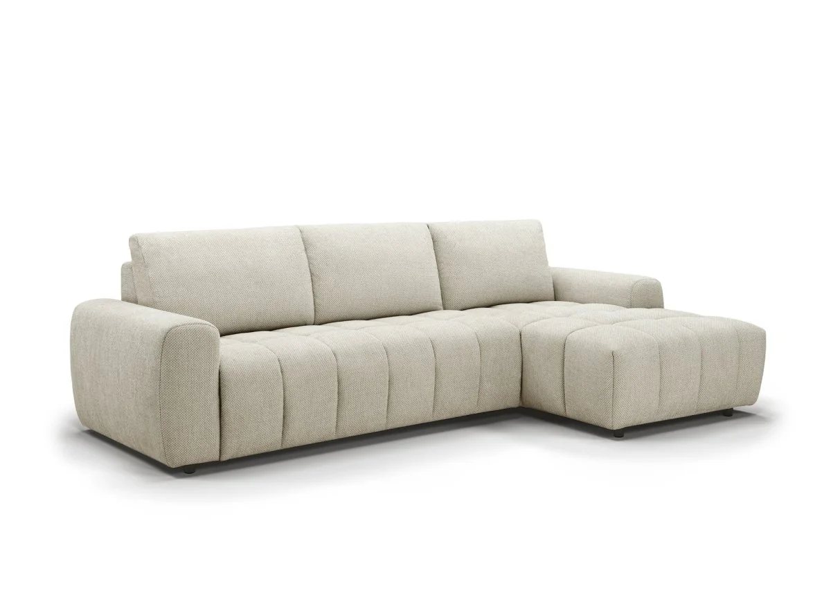 Canapé d'angle convertible ouverture express en tissu beige AGATHE - Angle droit - Image 3