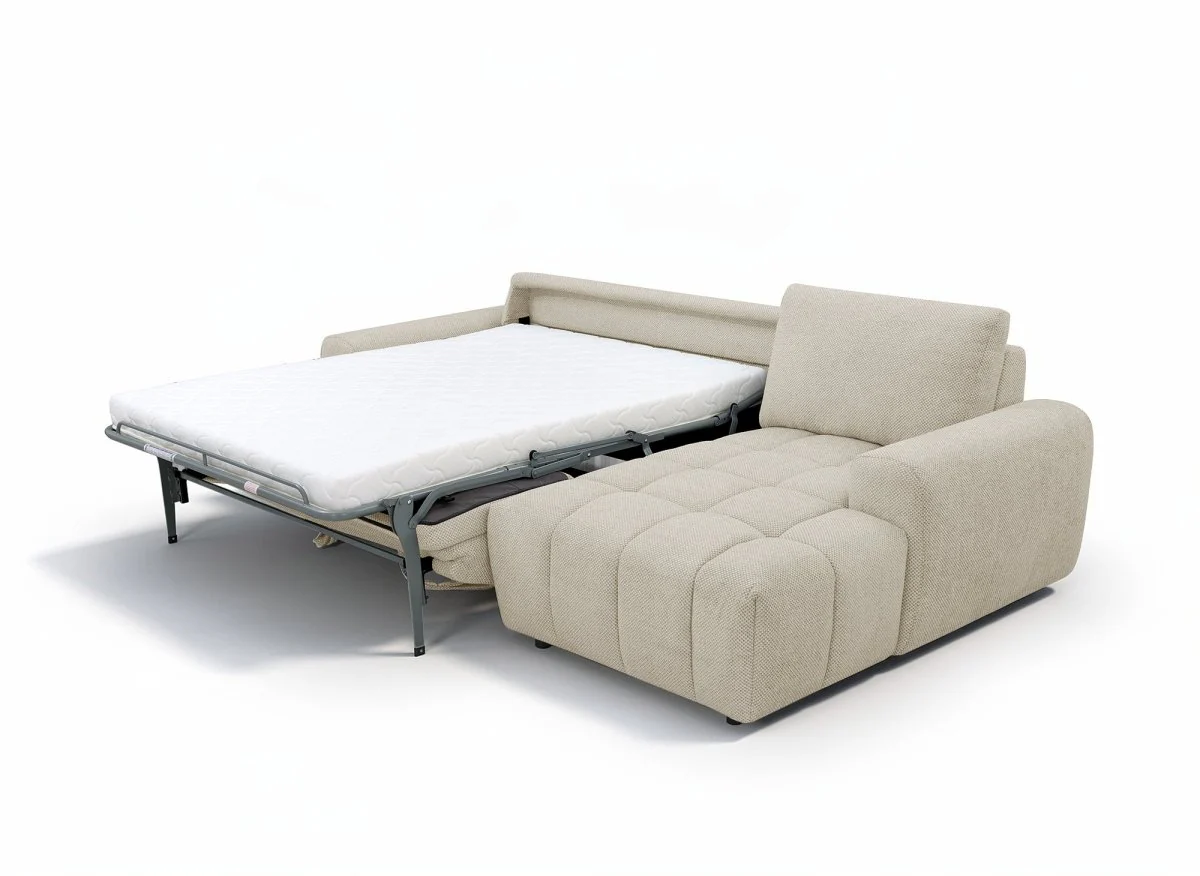 Canapé d'angle convertible ouverture express en tissu beige AGATHE - Angle droit - Image 4