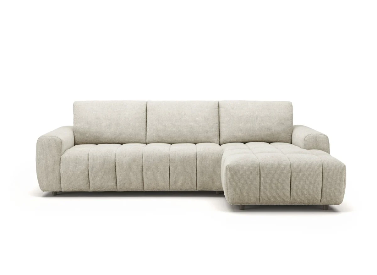 Canapé d'angle convertible ouverture express en tissu beige AGATHE - Angle droit - Image 5