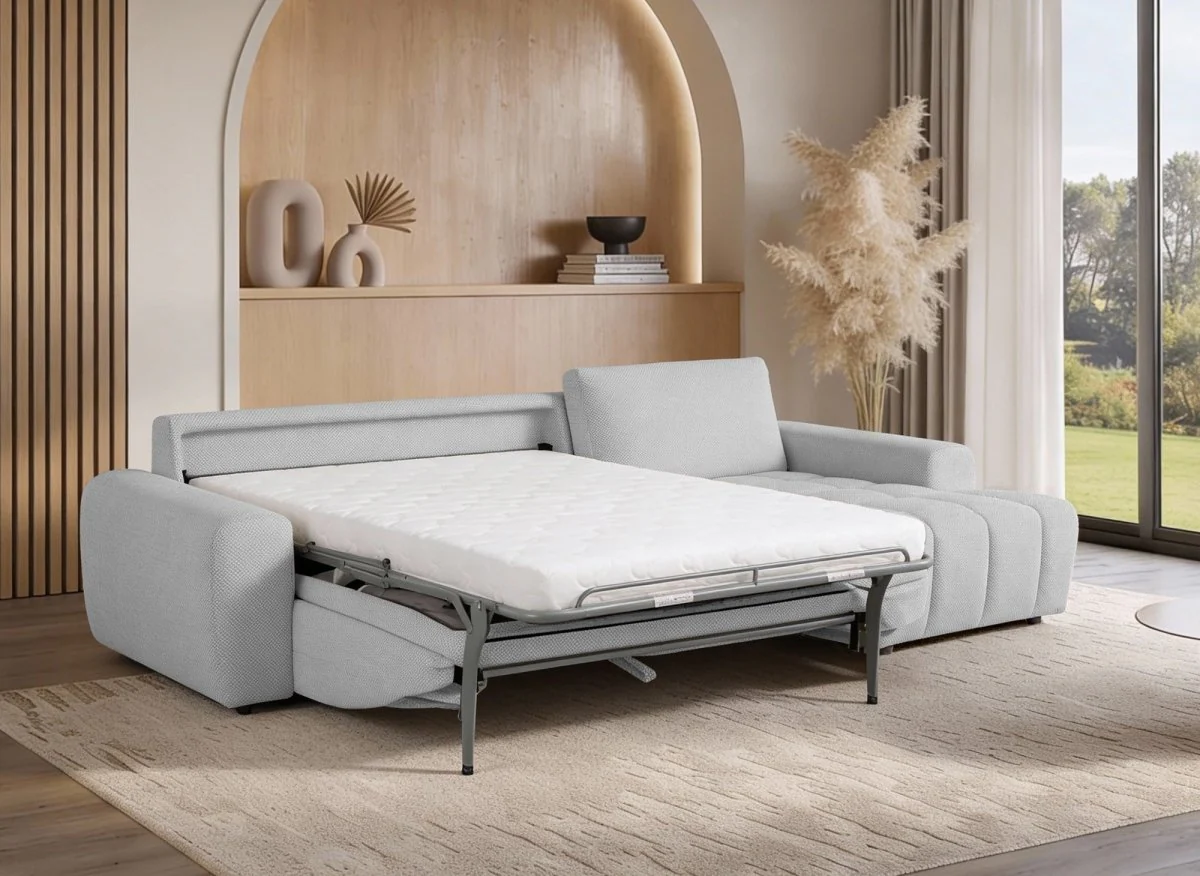 Canapé d'angle convertible ouverture express en tissu gris AGATHE - Angle droit - Image 2