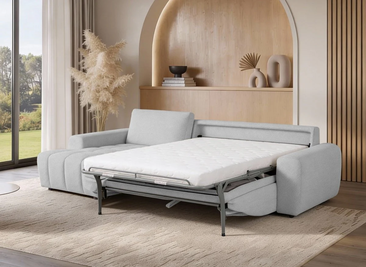 Canapé d'angle convertible ouverture express en tissu gris AGATHE - Angle gauche - Image 2