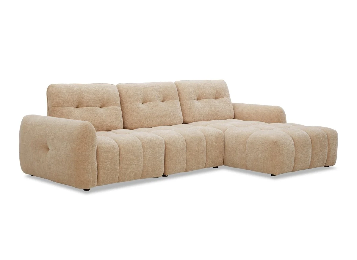 Canapé d'angle en velours tissé beige avec dossier réglable ADONIS - Angle droit - Image 3