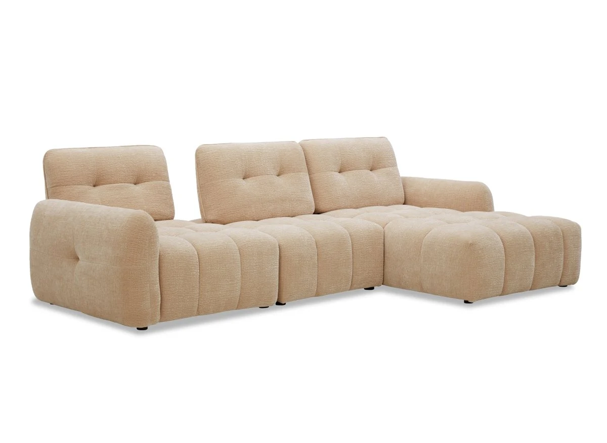 Canapé d'angle en velours tissé beige avec dossier réglable ADONIS - Angle droit - Image 4