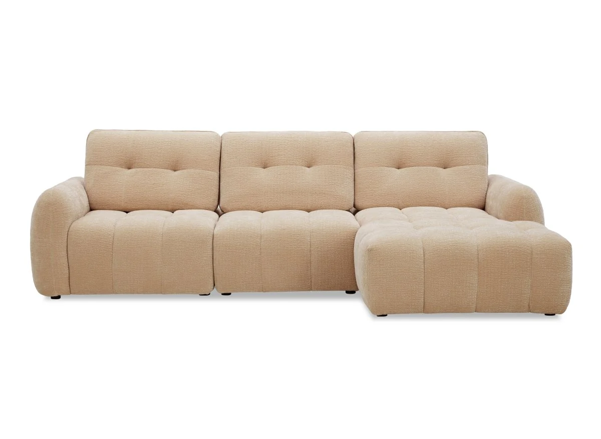 Canapé d'angle en velours tissé beige avec dossier réglable ADONIS - Angle droit - Image 5