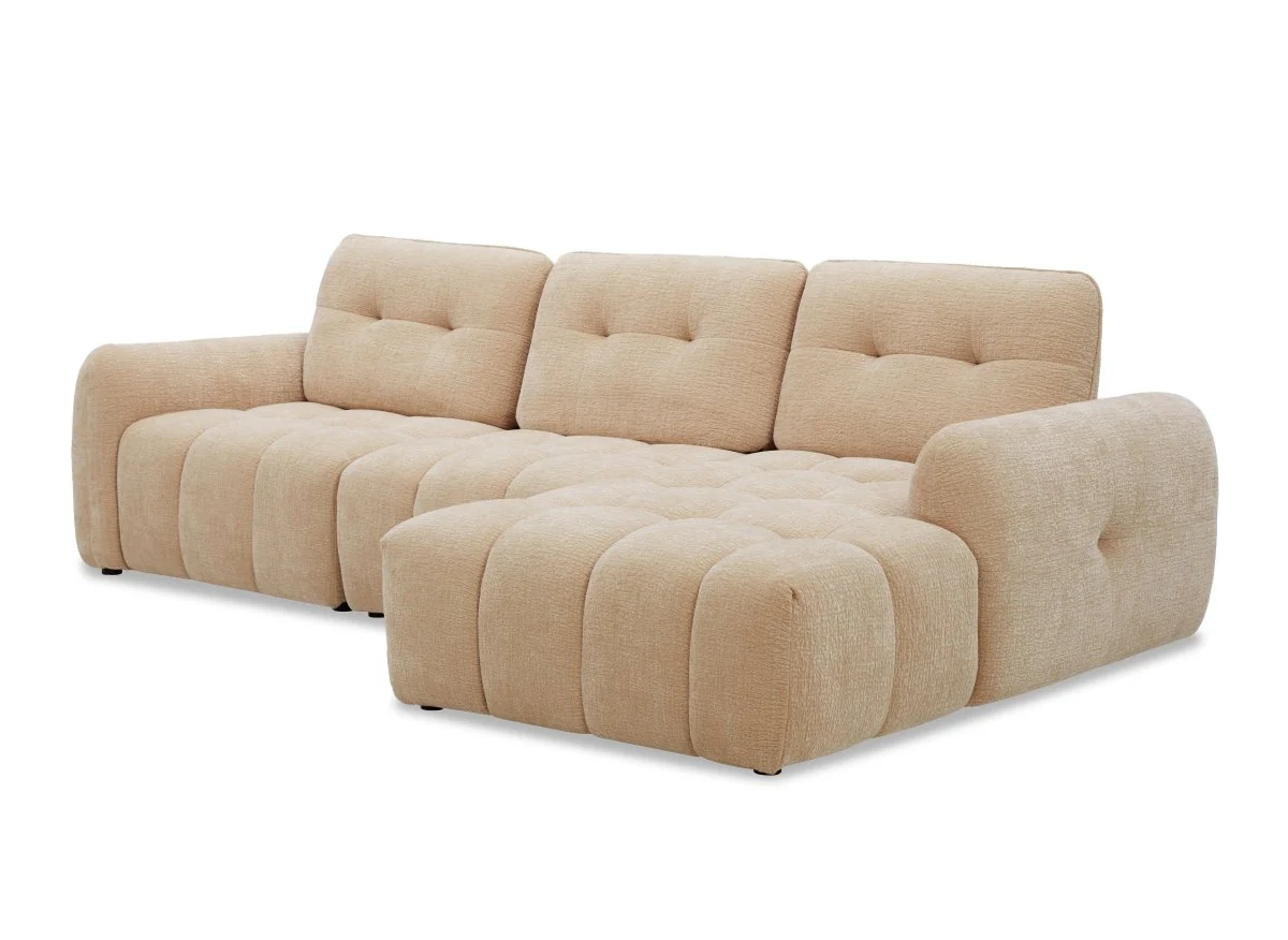 Canapé d'angle en velours tissé beige avec dossier réglable ADONIS - Angle droit - Image 6