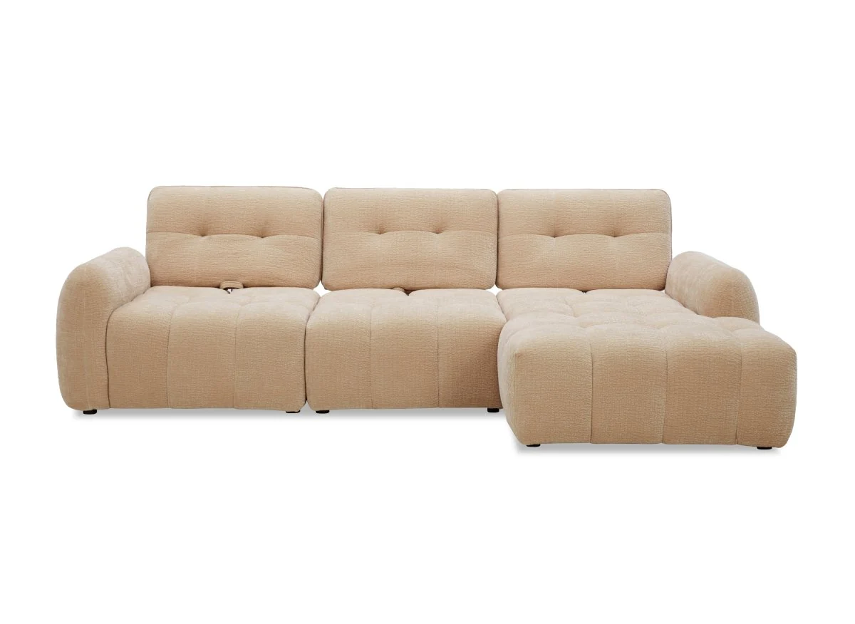 Canapé d'angle en velours tissé beige avec dossier réglable ADONIS - Angle droit - Image 8