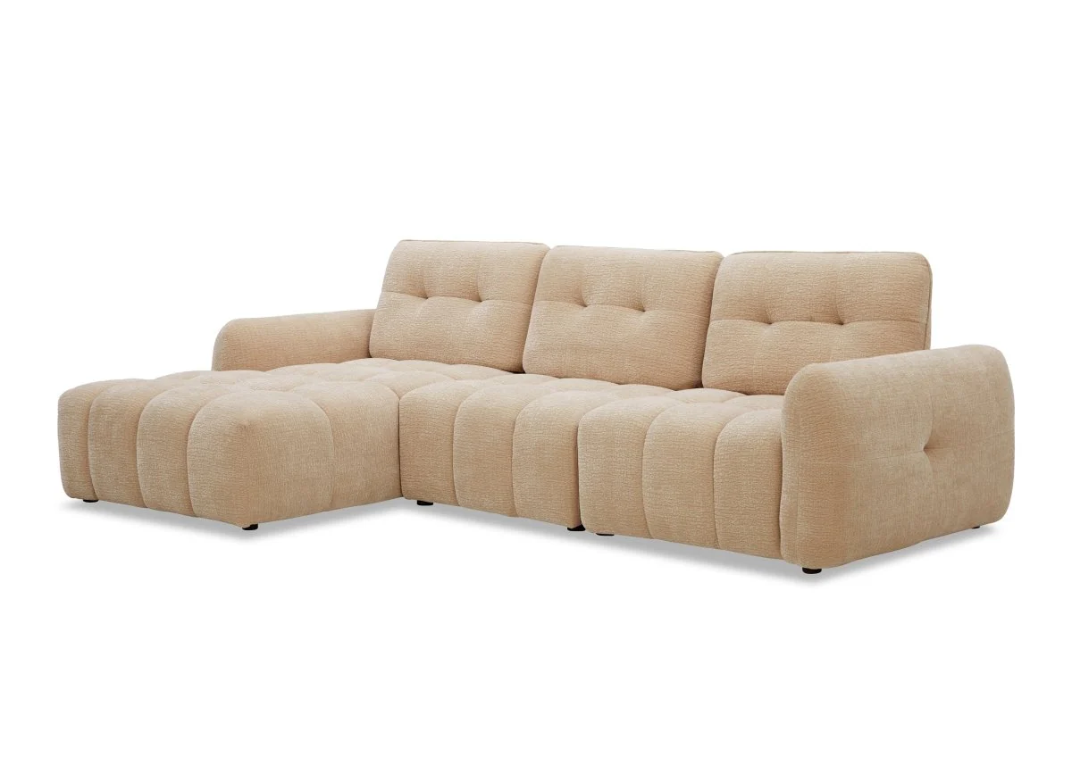 Canapé d'angle en velours tissé beige avec dossier réglable ADONIS - Angle gauche - Image 3