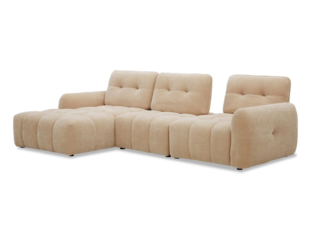 Canapé d'angle en velours tissé beige avec dossier réglable ADONIS - Angle gauche - Image 4