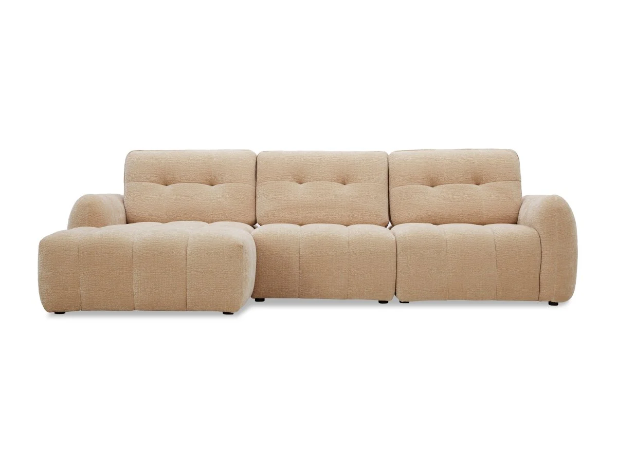 Canapé d'angle en velours tissé beige avec dossier réglable ADONIS - Angle gauche - Image 5