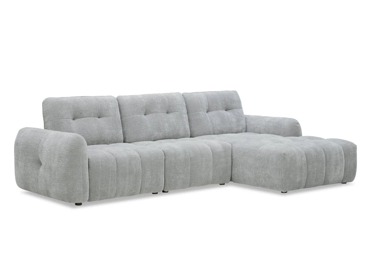 Canapé d'angle en velours tissé gris clair avec dossier réglable ADONIS - Angle droit - Image 3