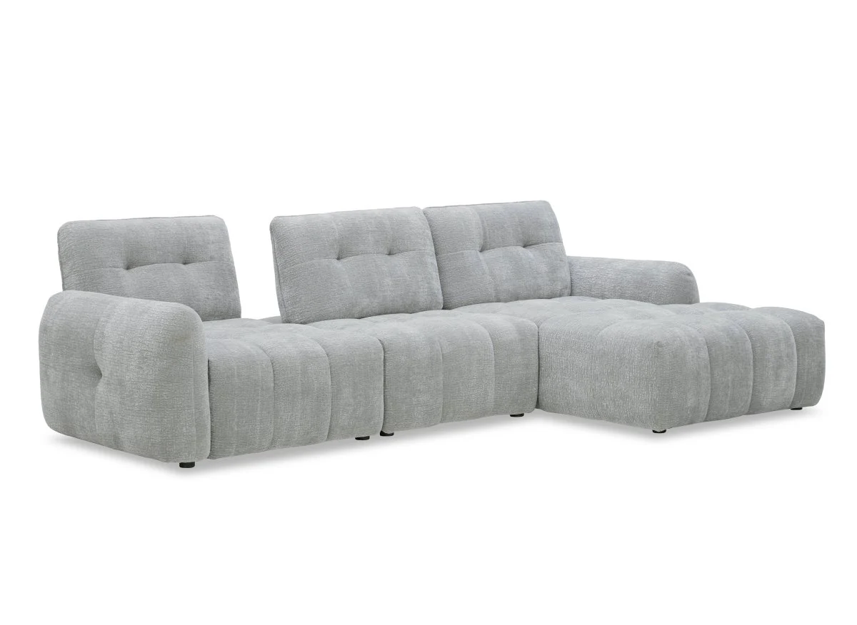 Canapé d'angle en velours tissé gris clair avec dossier réglable ADONIS - Angle droit - Image 4