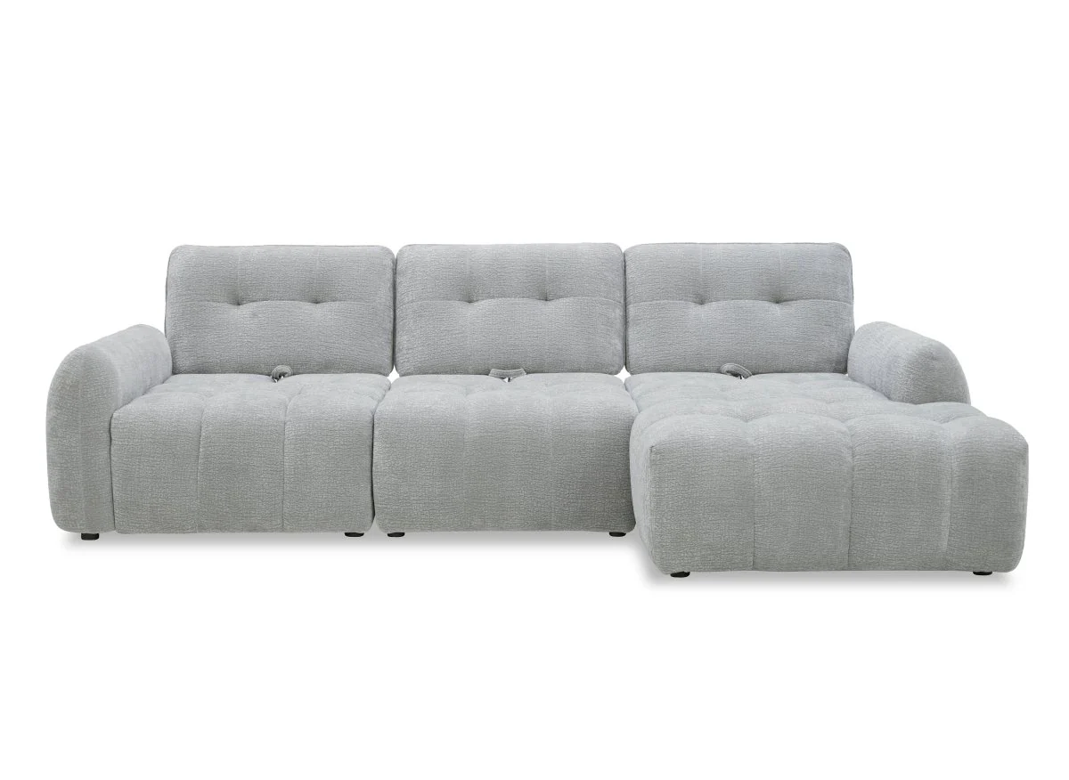 Canapé d'angle en velours tissé gris clair avec dossier réglable ADONIS - Angle droit - Image 8