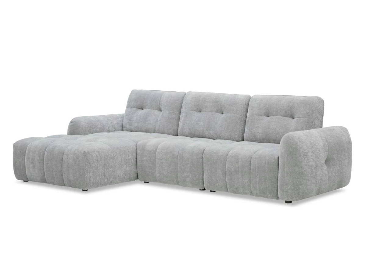 Canapé d'angle en velours tissé gris clair avec dossier réglable ADONIS - Angle gauche - Image 3