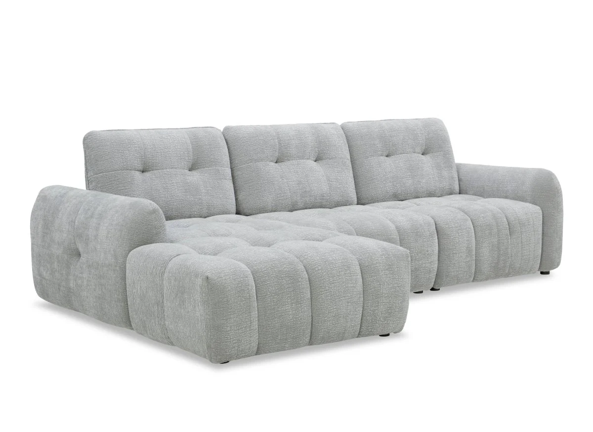 Canapé d'angle en velours tissé gris clair avec dossier réglable ADONIS - Angle gauche - Image 6