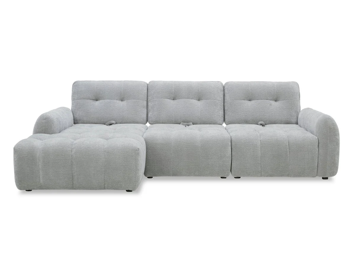 Canapé d'angle en velours tissé gris clair avec dossier réglable ADONIS - Angle gauche - Image 8