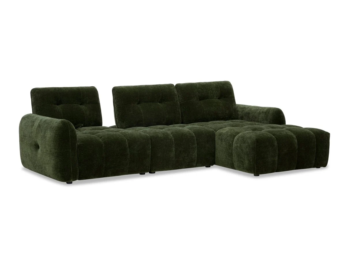 Canapé d'angle en velours tissé vert olive avec dossier réglable ADONIS - Angle droit - Image 4