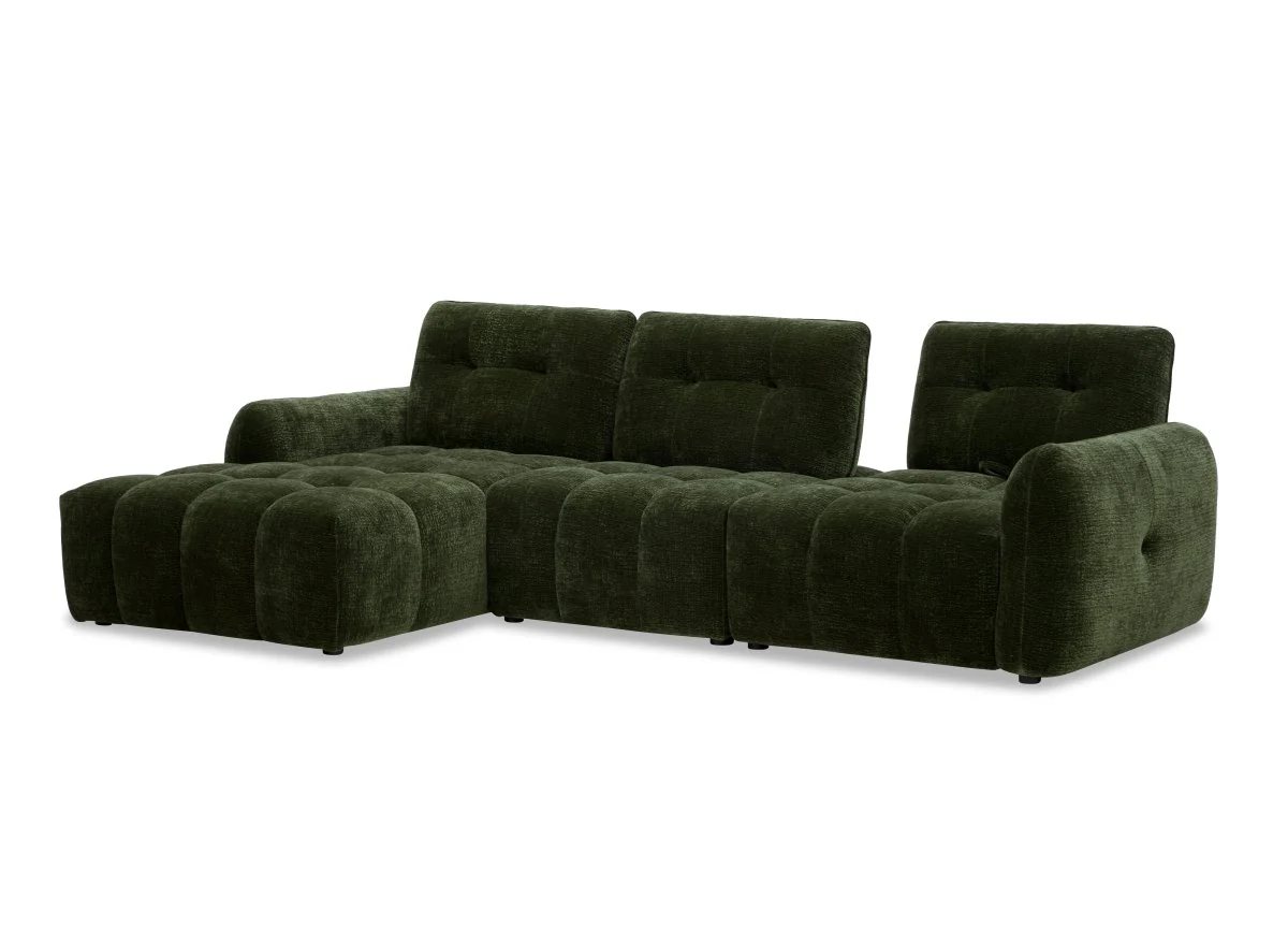 Canapé d'angle en velours tissé vert olive avec dossier réglable ADONIS - Angle gauche - Image 3