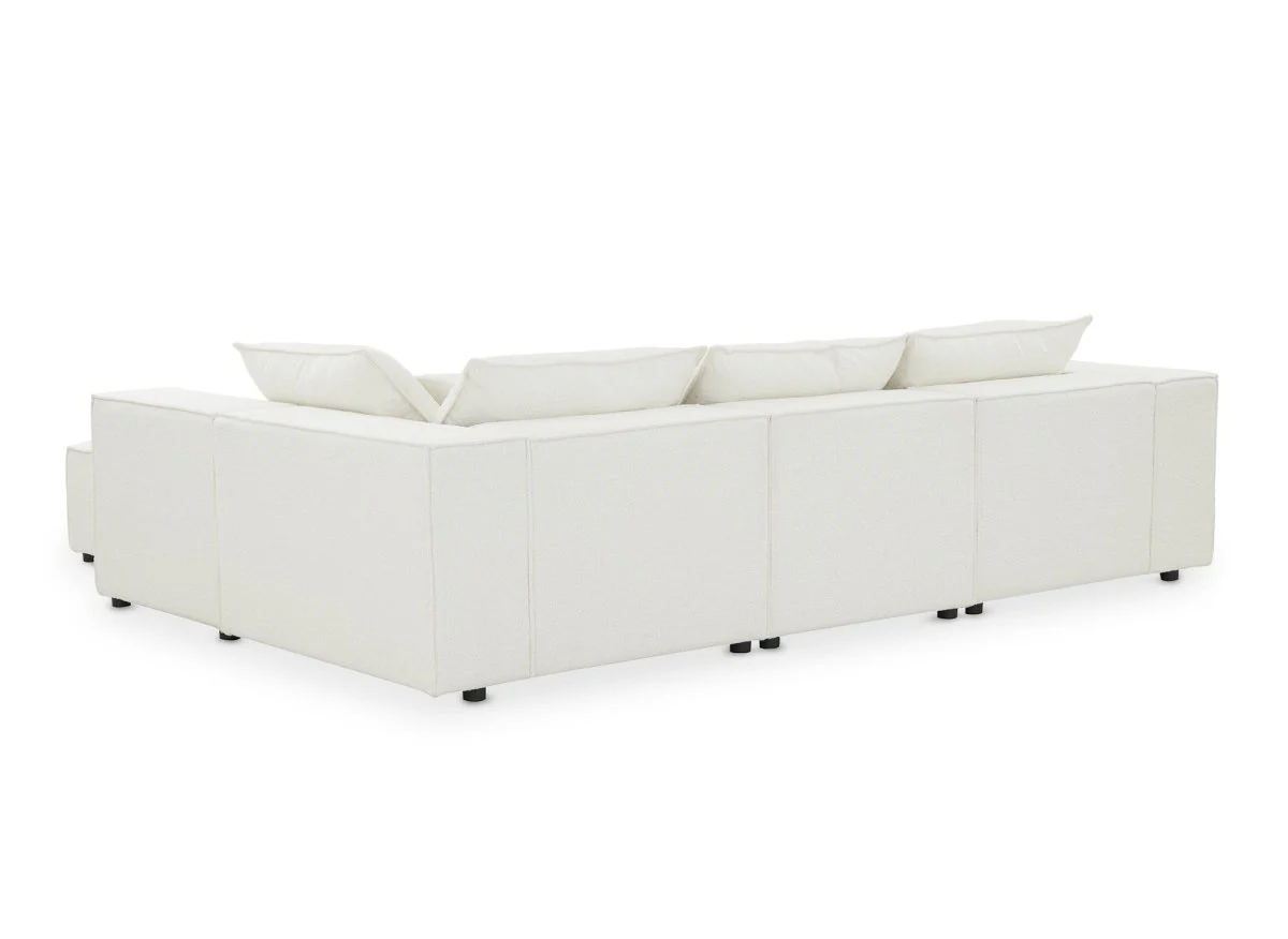 Canapé d'angle fixe modulable avec 1 pouf en tissu effet peau de mouton blanc écru HARLEM XL - Image 8