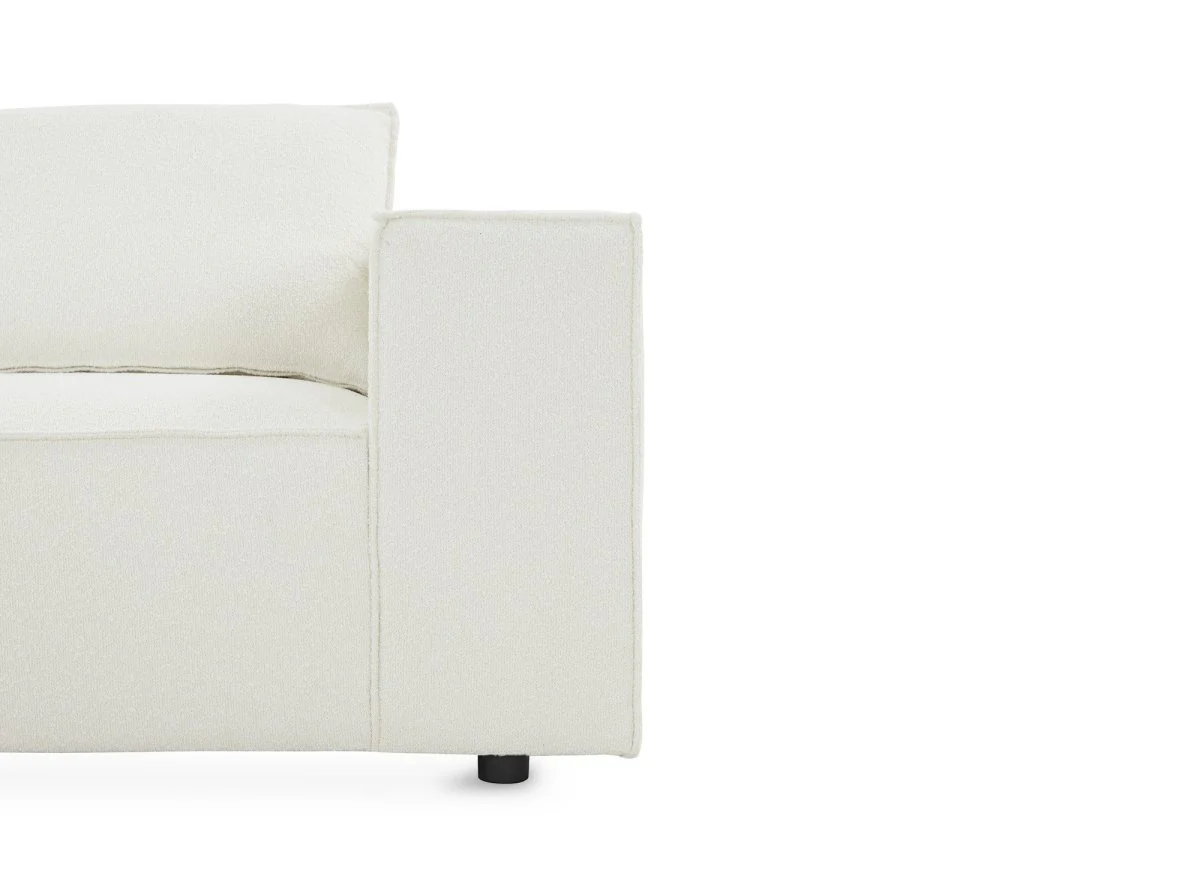 Canapé d'angle fixe modulable avec 1 pouf en tissu effet peau de mouton blanc écru HARLEM XL - Image 9