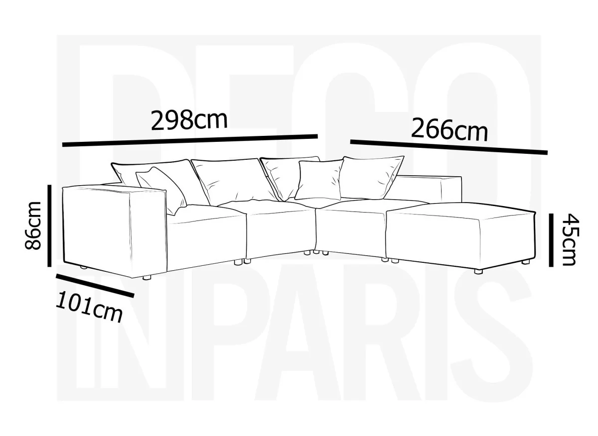 Canapé d'angle modulable avec 1 pouf en velours côtelé épais gris HARLEM XL - Image 14