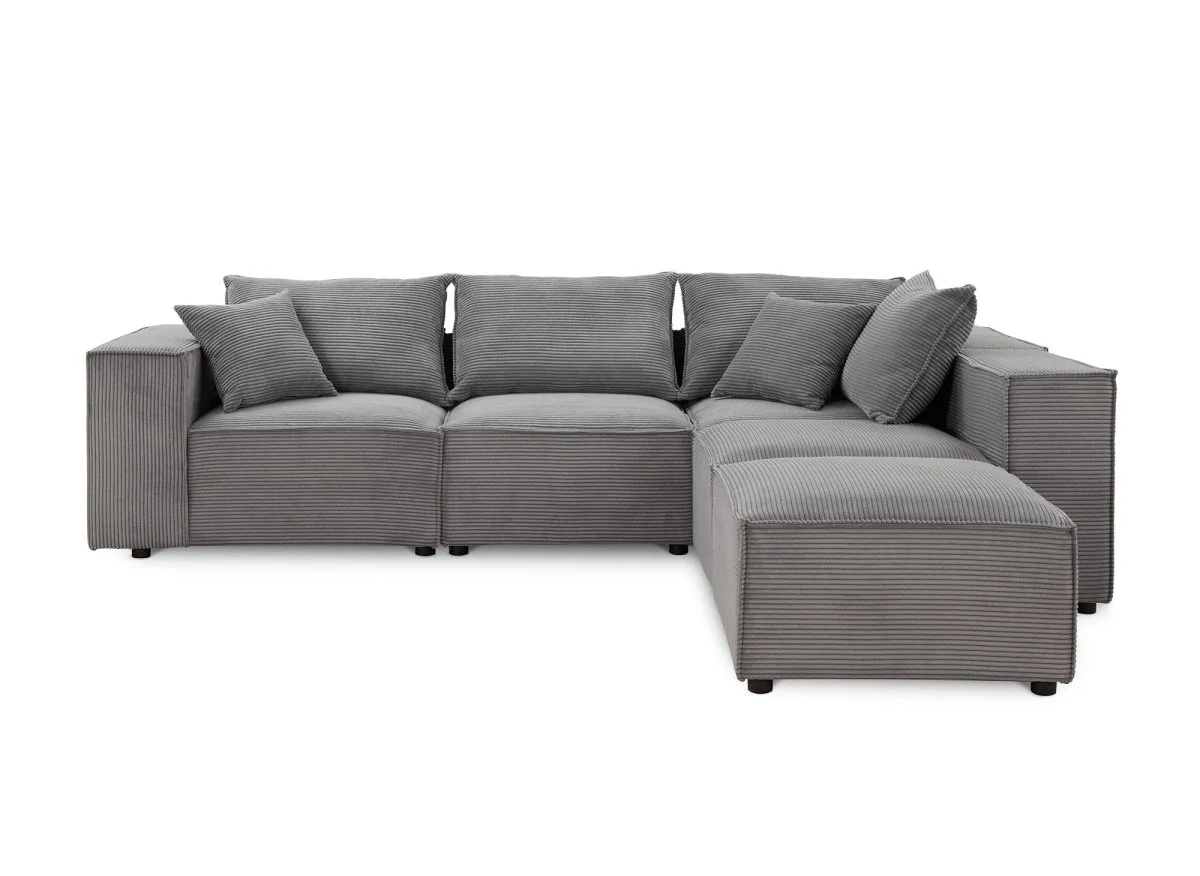 Canapé d'angle modulable avec 1 pouf en velours côtelé épais gris HARLEM XL - Image 7