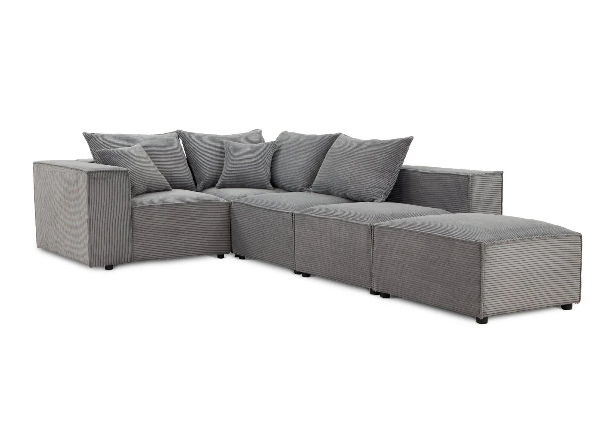 Canapé d'angle modulable avec 1 pouf en velours côtelé épais gris HARLEM XL - Image 8