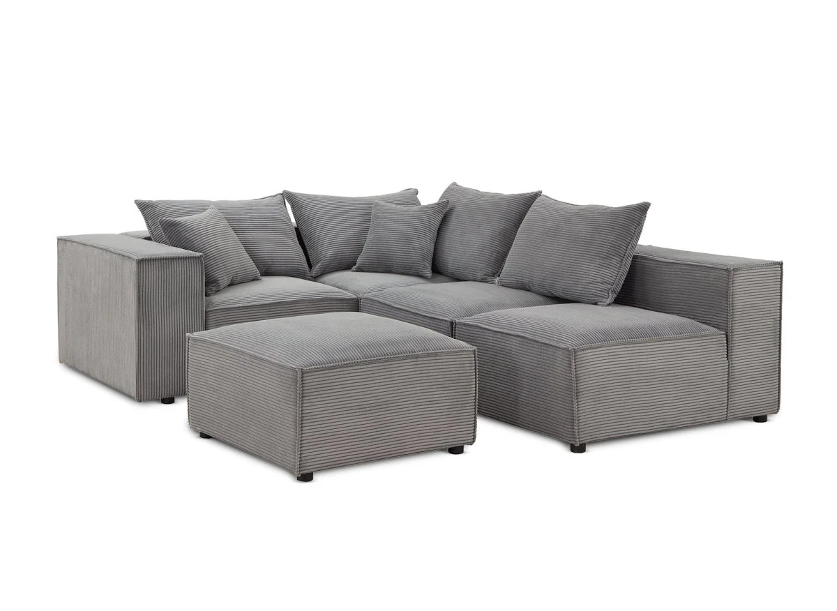 Canapé d'angle modulable avec 1 pouf en velours côtelé épais gris HARLEM XL - Image 9