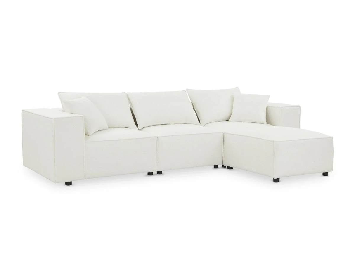 Canapé d'angle modulable en tissu effet peau de mouton blanc écru HARLEM - Image 3