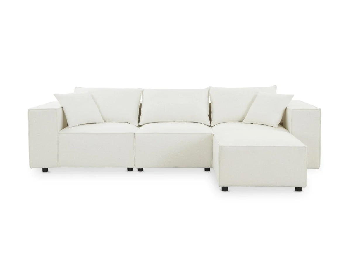 Canapé d'angle modulable en tissu effet peau de mouton blanc écru HARLEM - Image 6
