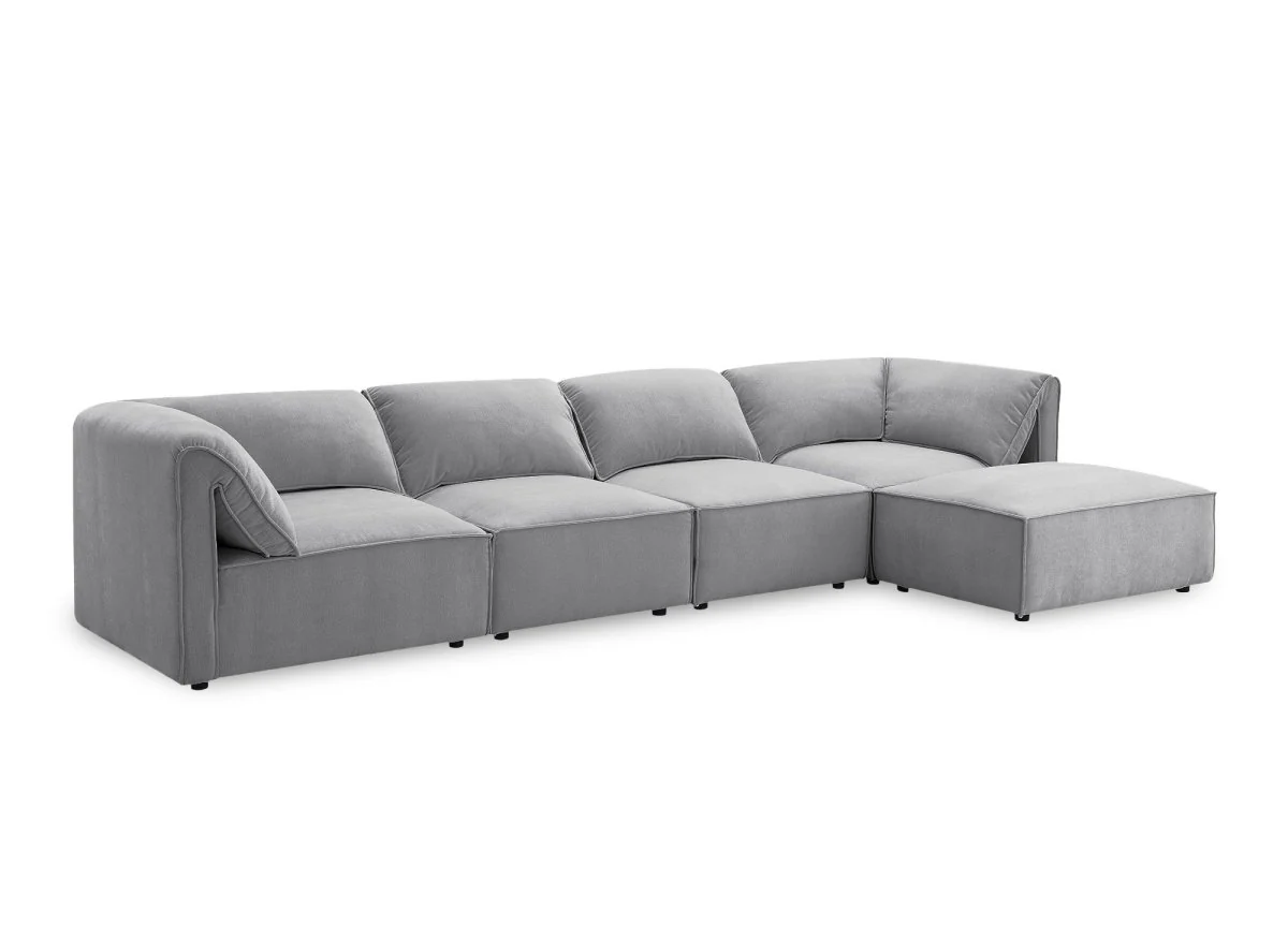 Canapé d'angle modulable en velours gris HARINA - Image 5