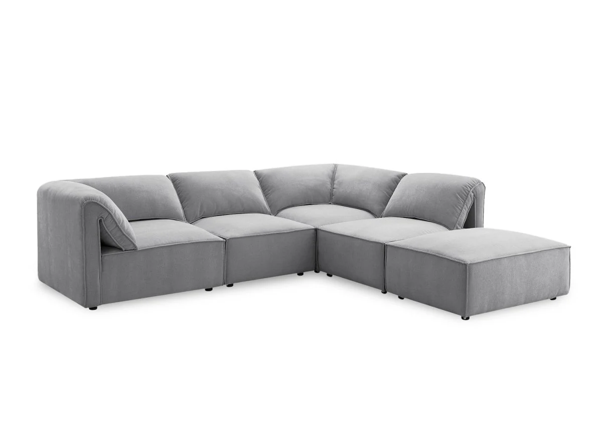 Canapé d'angle modulable en velours gris HARINA - Image 6