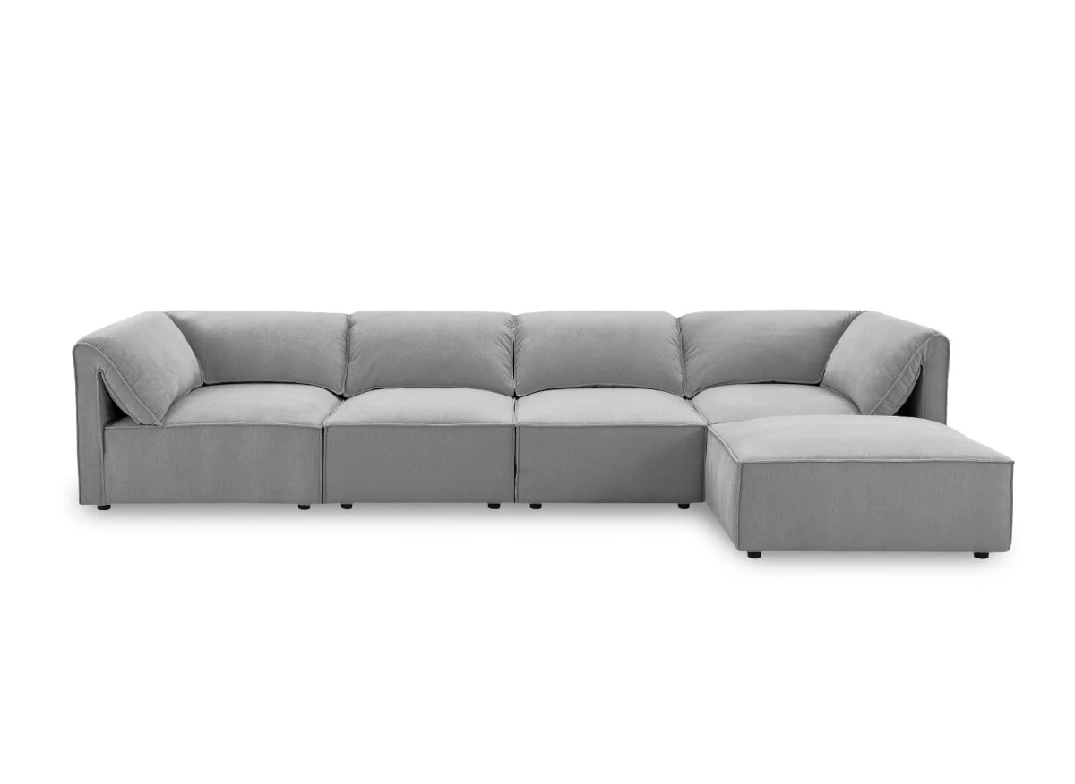 Canapé d'angle modulable en velours gris HARINA - Image 8
