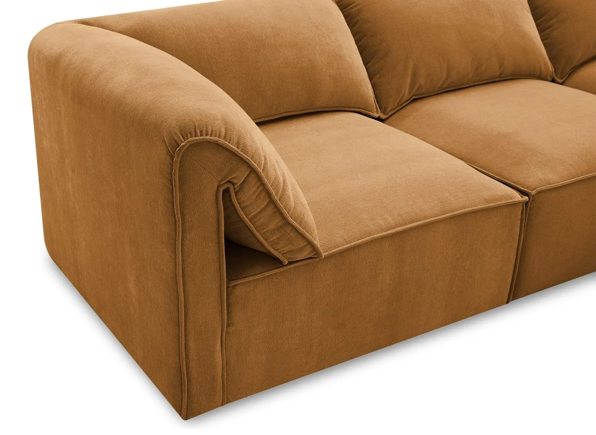Canapé d'angle modulable en velours moutarde HARINA - Image 12